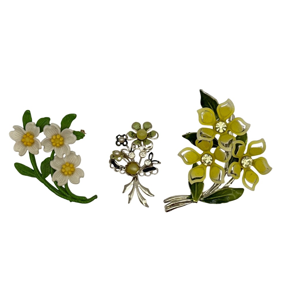 Unbranded Floral Brooch Lot Women Multicolor Enamel Rhinestone Vintage Style